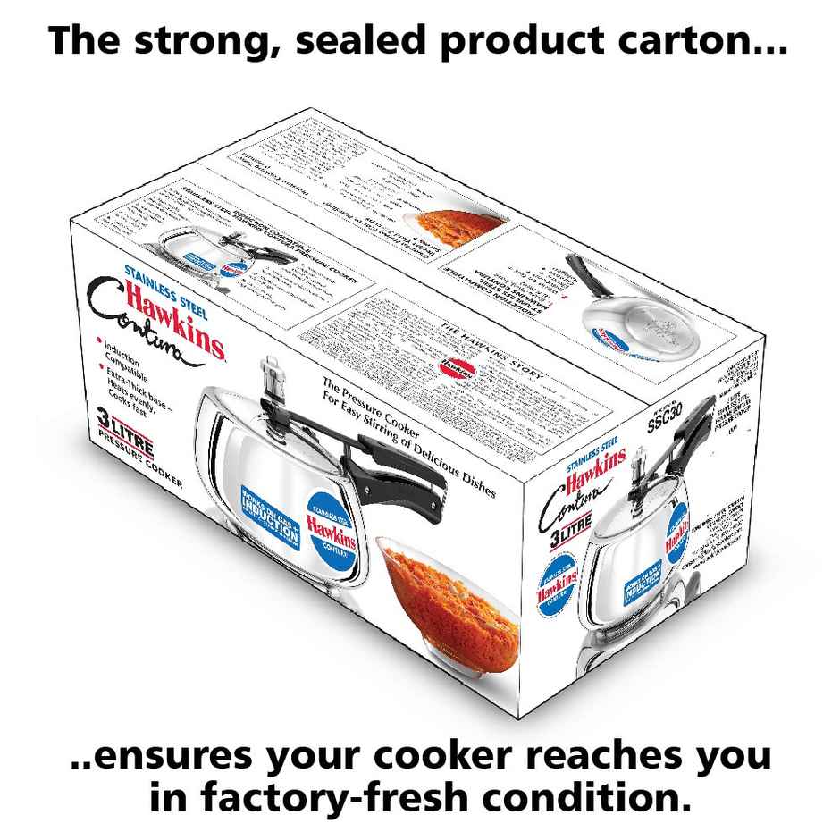 Hawkins 3 Litre Contura Pressure Cooker Stainless Steel Inner Lid Cooker Induction Cooker - Silver