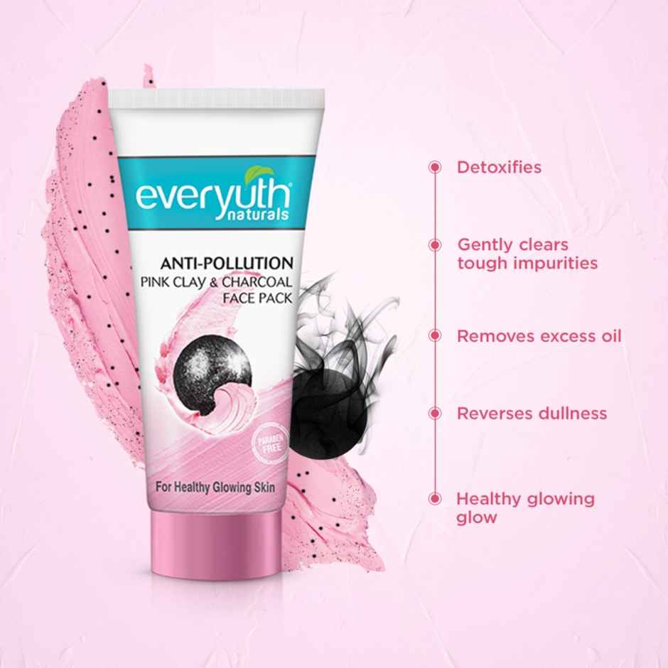 Everyuth Naturals Anti Pollution Pink Clay & Charcoal Face Pack | For all skin types (Oily/ Dry)