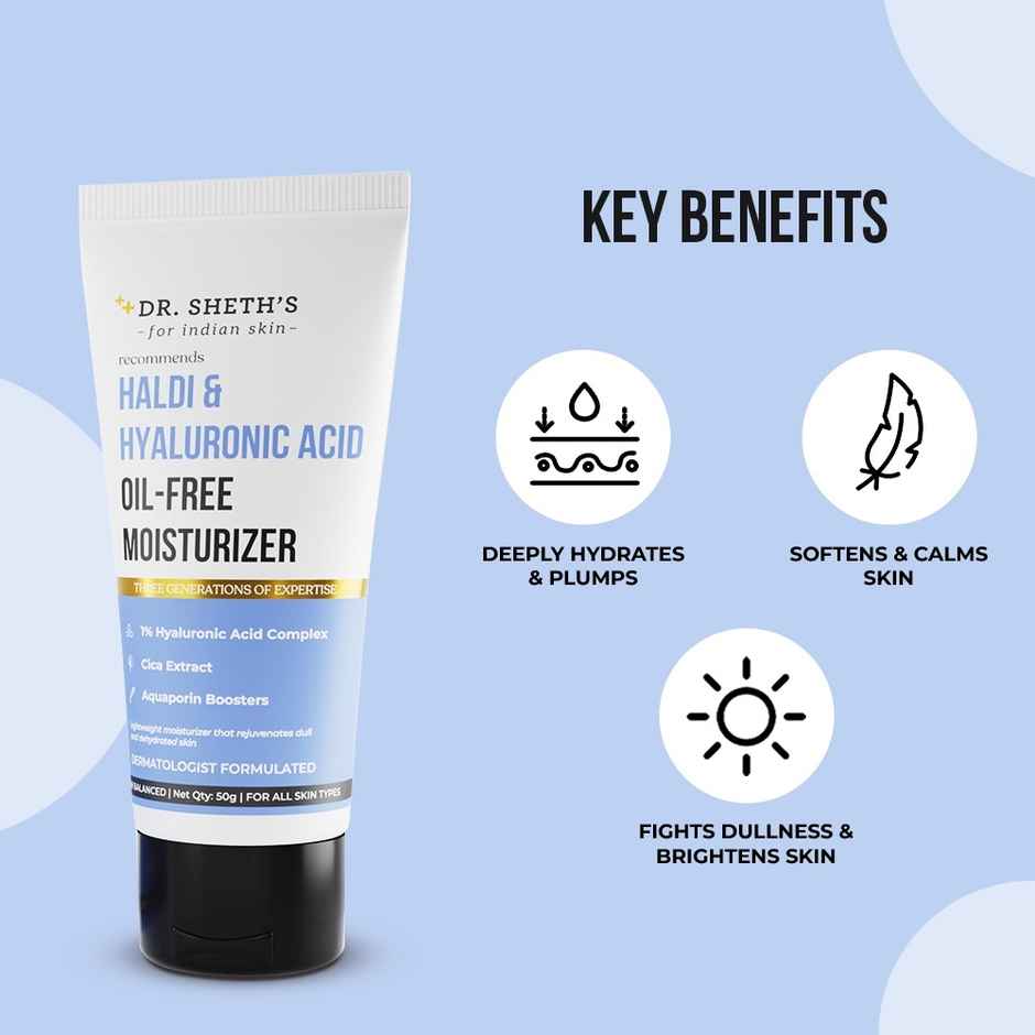 Dr. Sheth's Haldi & Hyaluronic Acid Oil-Free Face Moisturizer, Hydrates, Brightens Skin