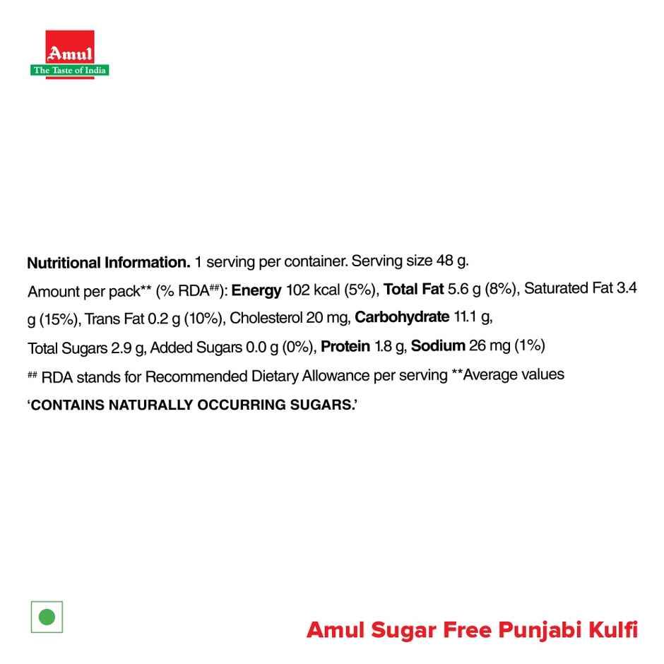 Amul Sugar Free Punjabi Kulfi Icecream Stick