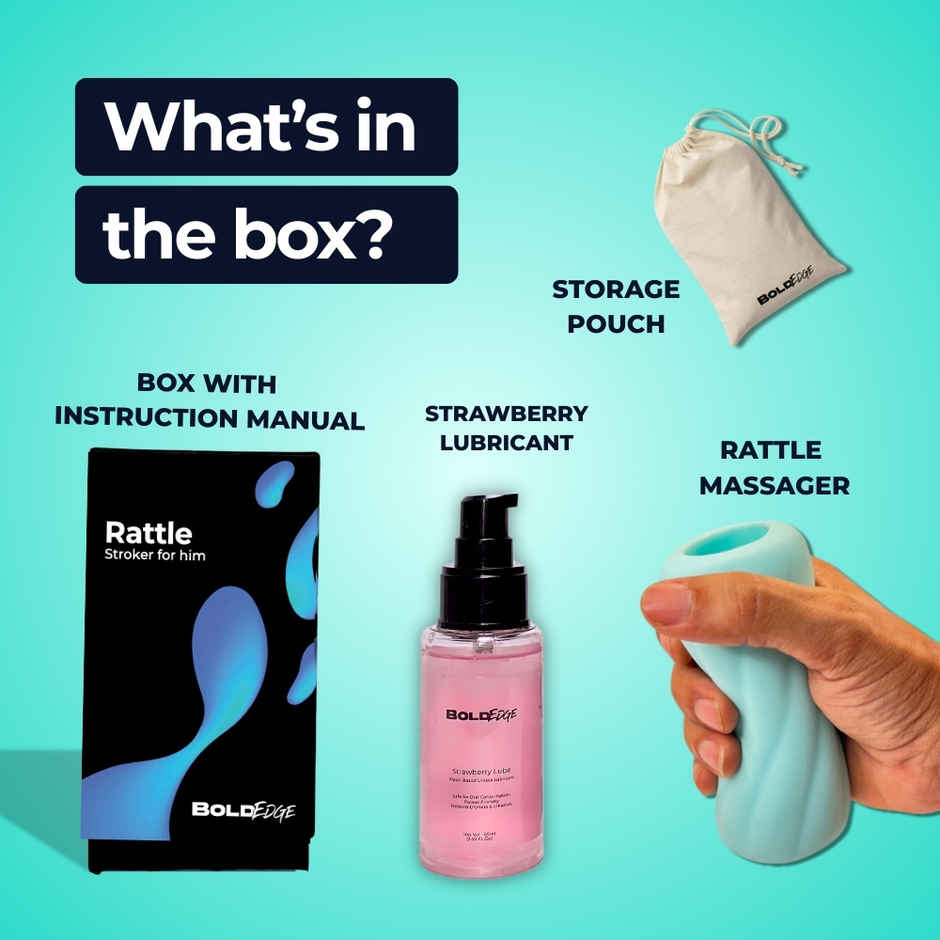 BoldEdge Rattle Men Stroker Personal Massager and Water-based Strawberry Lubricant Combo