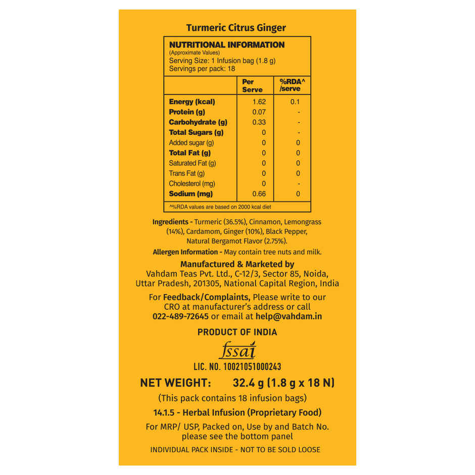 Vahdam Turmeric Citrus Ginger for Throat Relief | Herbal Infusion