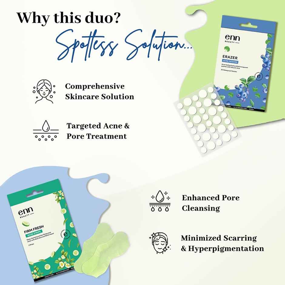 Enn Beauty Erazer Acne Patches & 2 Deep Cleansing Nose Strip Combo