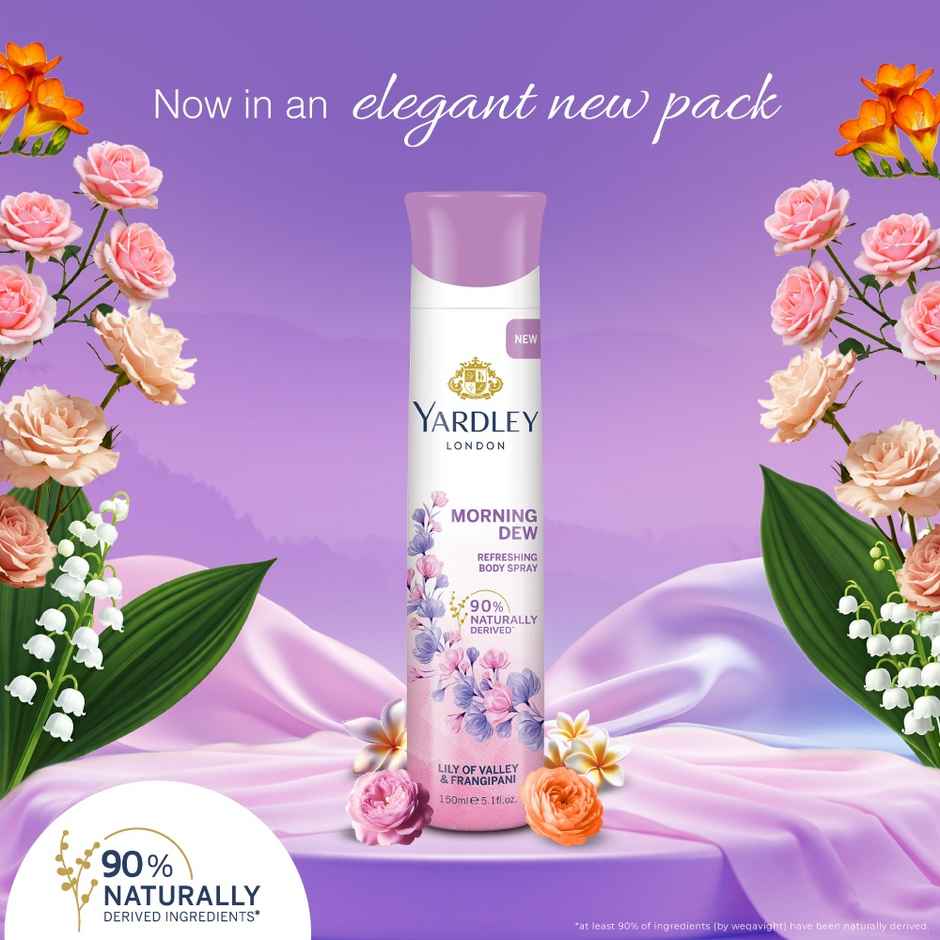 Yardley London Morning Dew Deodorant - Lily of Valley and Frangipani Fragrance - Naturally Derived