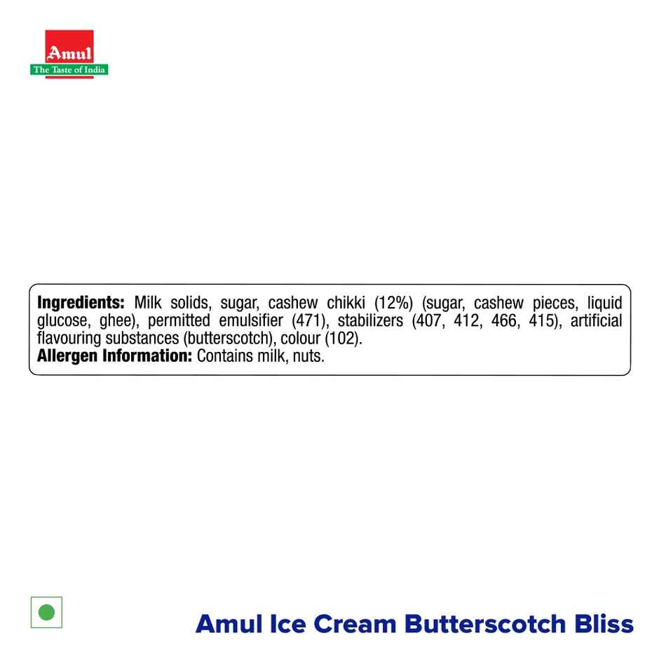 Amul Butter Scotch Bliss Icecream Tub | Creamy & Butterscotch Flavor