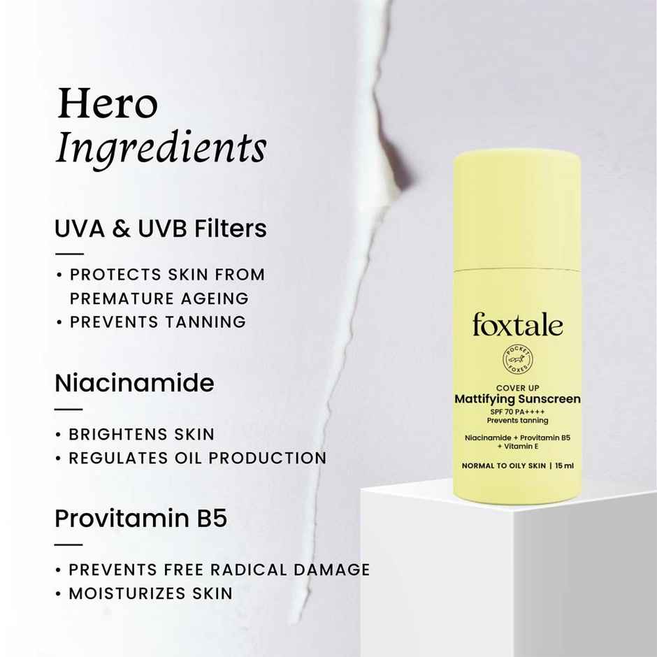 Foxtale Niacinamide Matte Sunscreen SPF 70+ PA++++ | No White Cast | Non Greasy |Men & Women