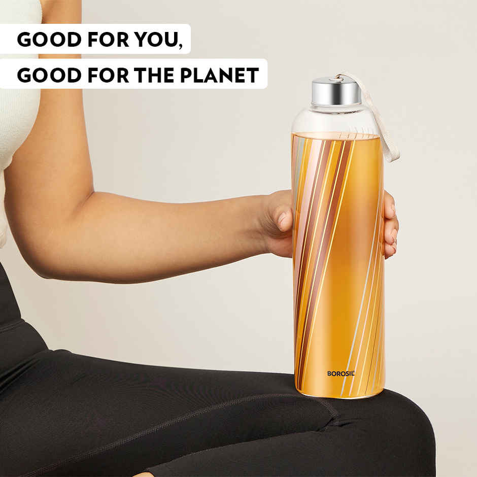 Borosil Prism Narrow Mouth Bottle with Metal Lid Borosilicate Glass Dishwasher Safe