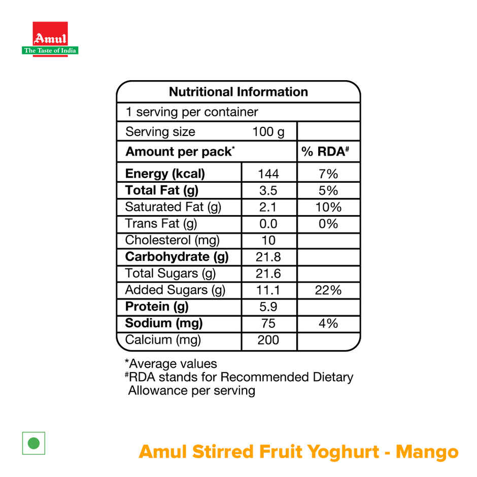 Amul Stirred Yoghurt Fruit | Mango