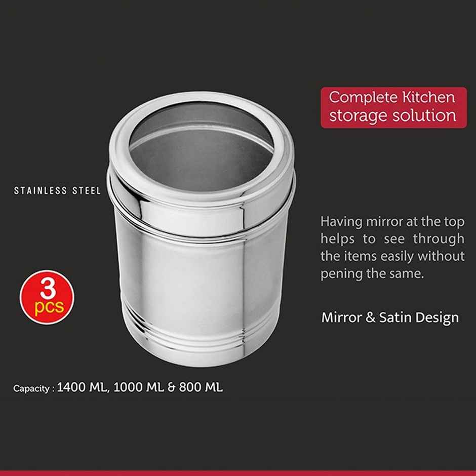 Vinayak Stainless Steel Canister Set (800, 1000, 1400 ml, 3 Pieces)