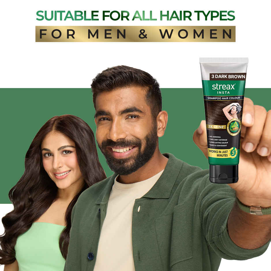 Streax Insta Shampoo Hair Colour - Dark Brown, Easy Diy- Squeeze Pack
