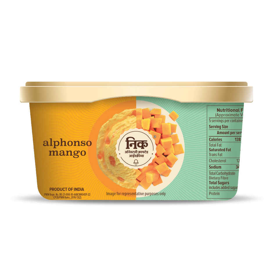 NIC Alphonso Mango Ice Cream Tub | Preservative Free | No Artificial Flavors