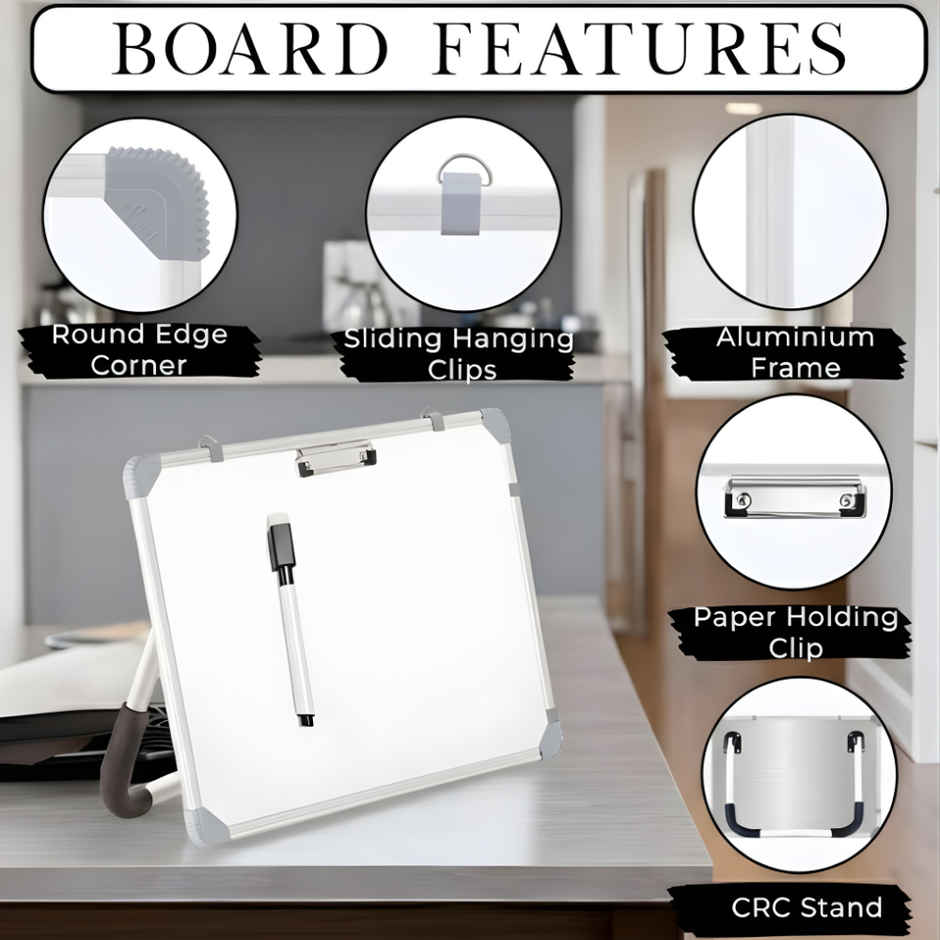 Se7en Non-Magnetic Dry Erase 1.5x2 feet Standing Whiteboard with Cap-Duster Marker