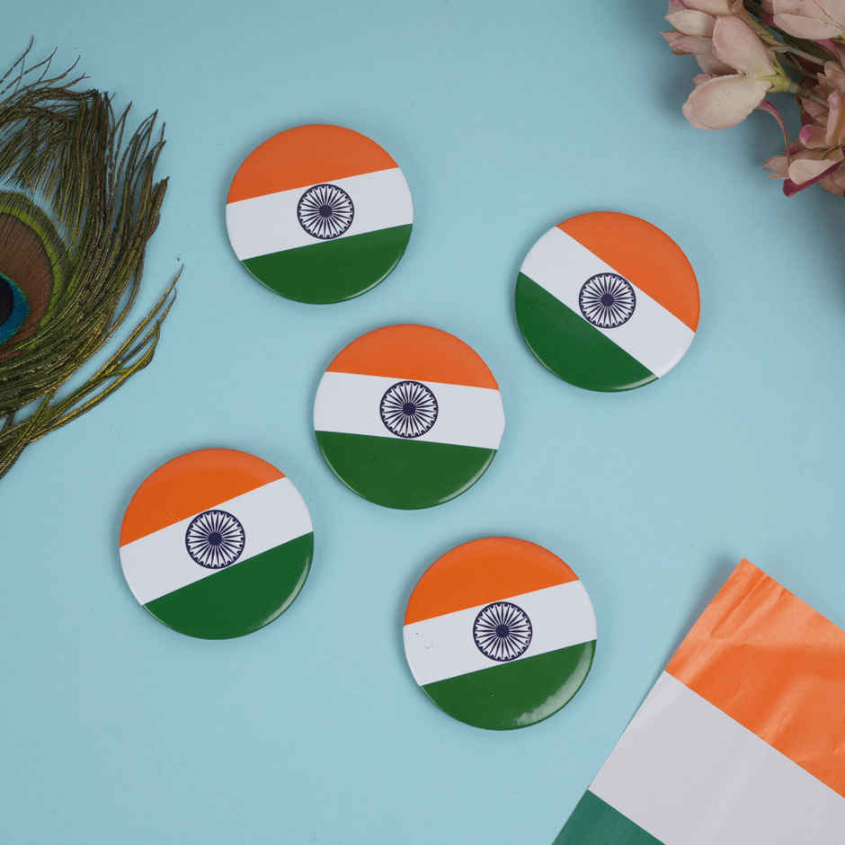 Indian National Flag Round Badge Set | Pack of 5 | Tricolor Pin | Picfest