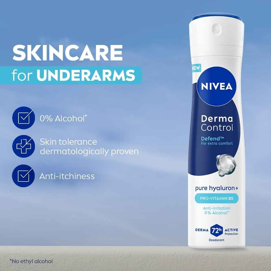 NIVEA Derma Control Defend Alcohol Pure Hyaluron and ProVitB Underarm Deo Spray for Women