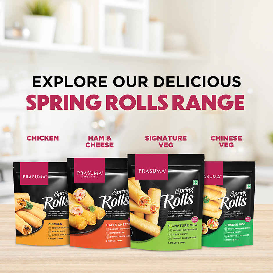 Prasuma Signature Veg Spring Rolls 6pc, 240g, No Preservatives or MSG  | Large Size, Extra Filling