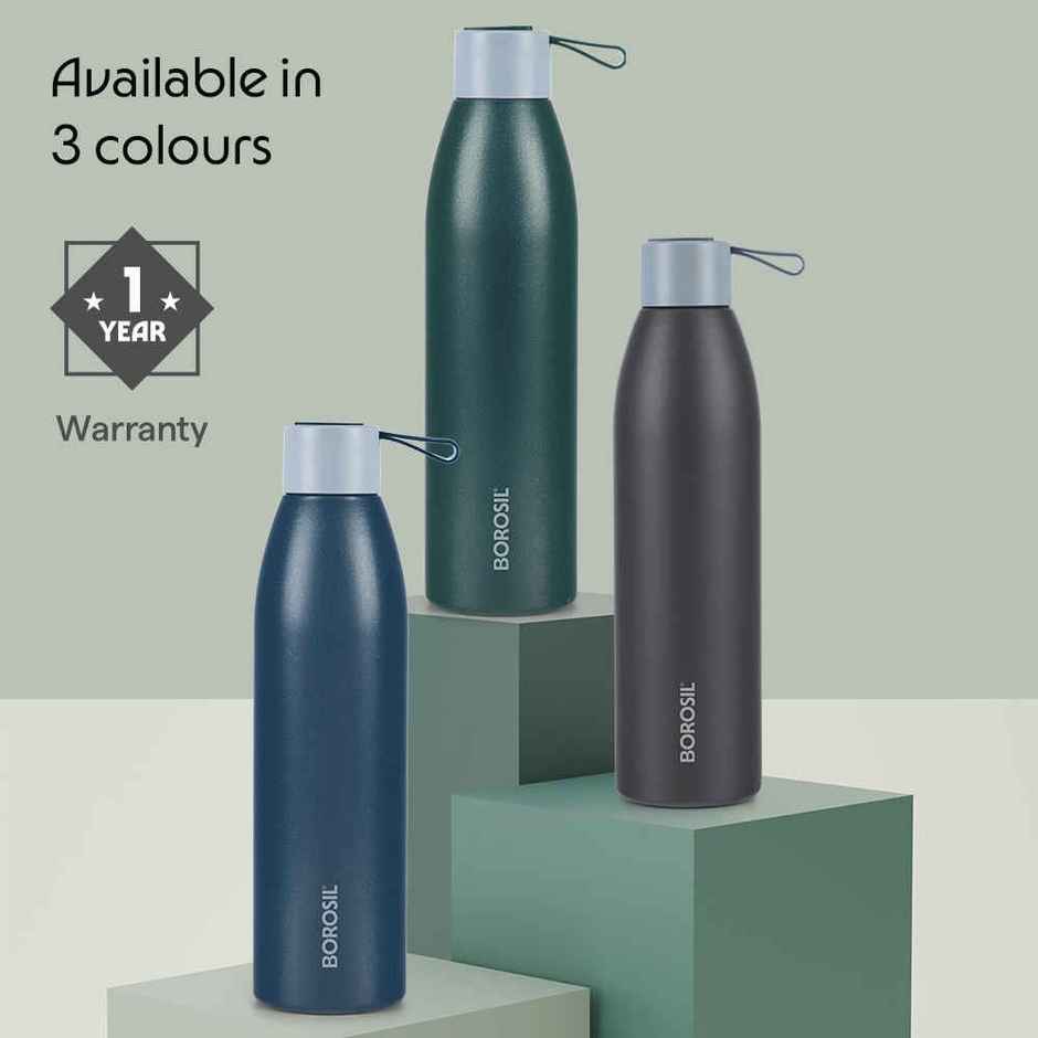 Borosil Duomate Double Wall Vacuum Insulated Stainless Steel Bottle | Blue | 750 ml
