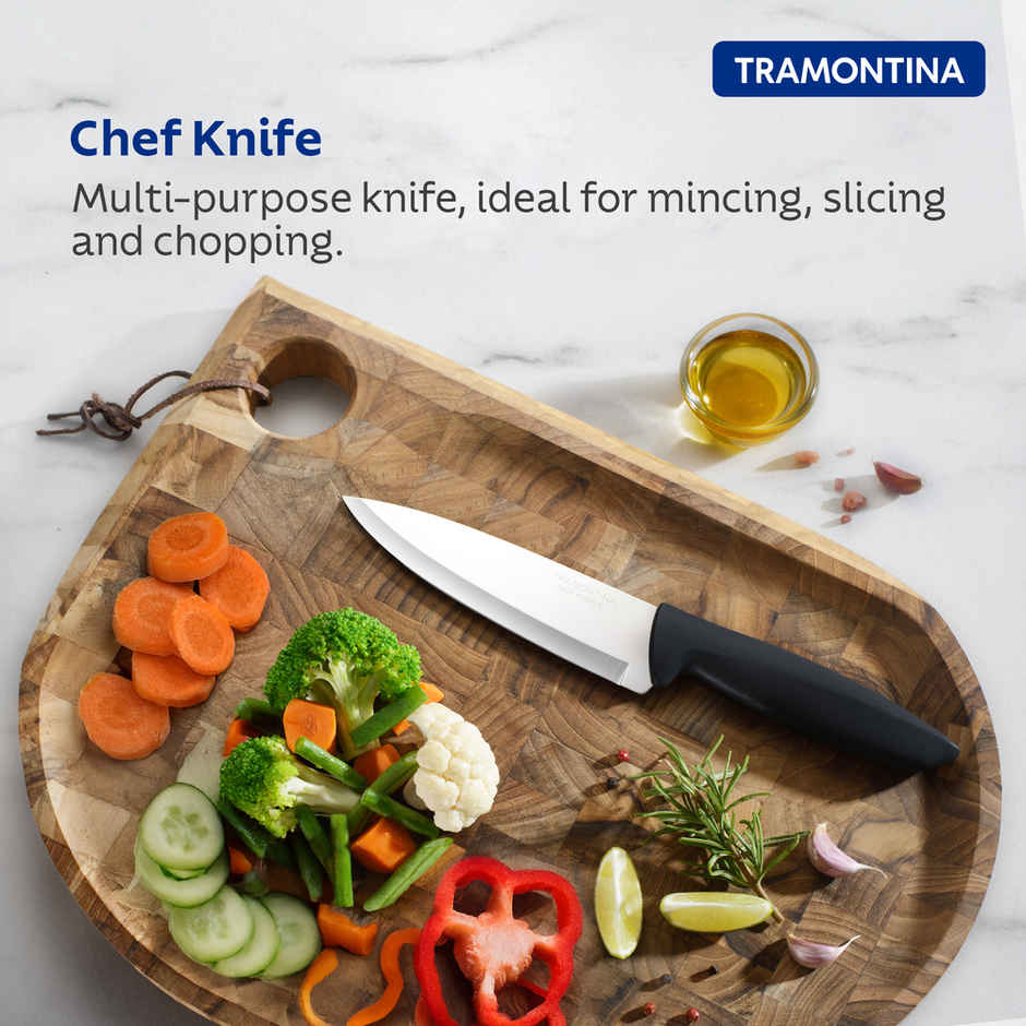 Tramontina Plenus Stainless Steel Chef Knife Chaku, 17 Cm 6.6 Inch | Straight | Black