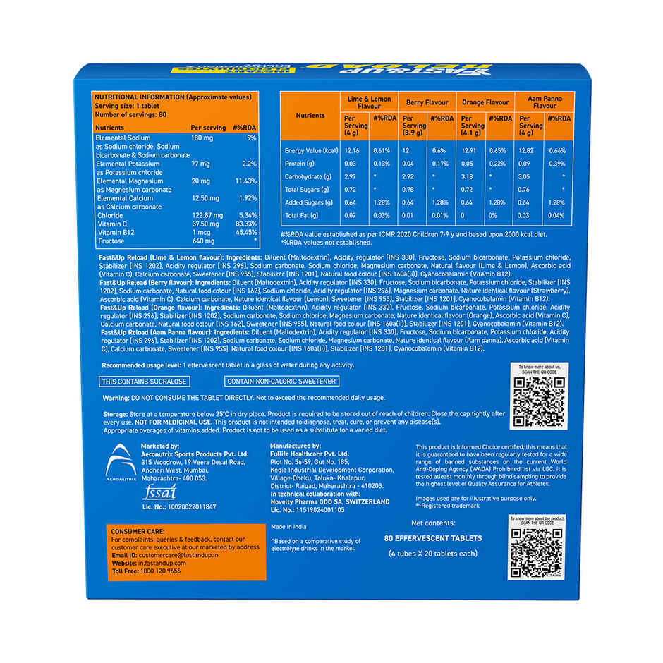 Fast&up Reload Assorted Flavoured Energy Drink | 4 Tubes Pack 