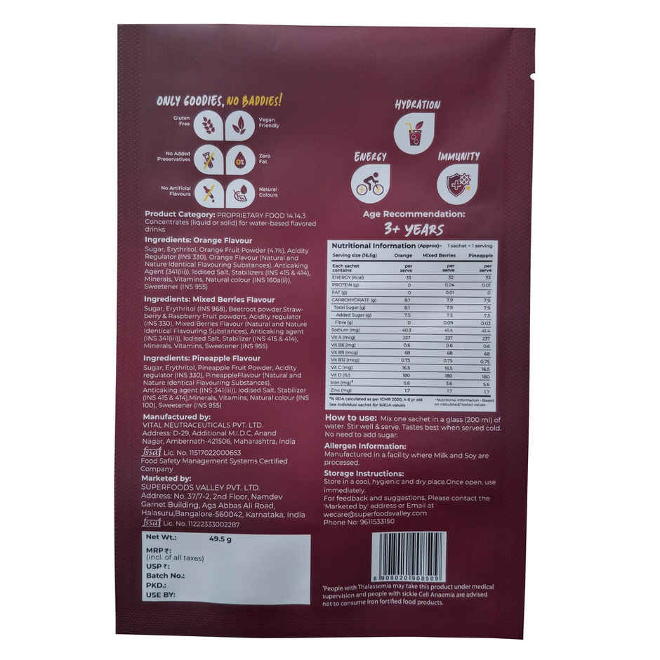 Good Monk Fruit Drink Mix | Orange, Berries & Pineapple | 50% Less Sugar | 8 Vitamins | 3 Sachets