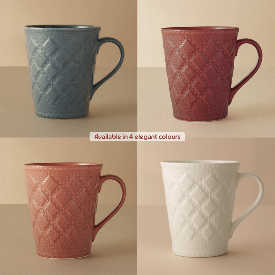 Borosil Porcelia Velvetto Merlot Tea Coffee Porcelain Mug Set Microwave Dishwasher Safe