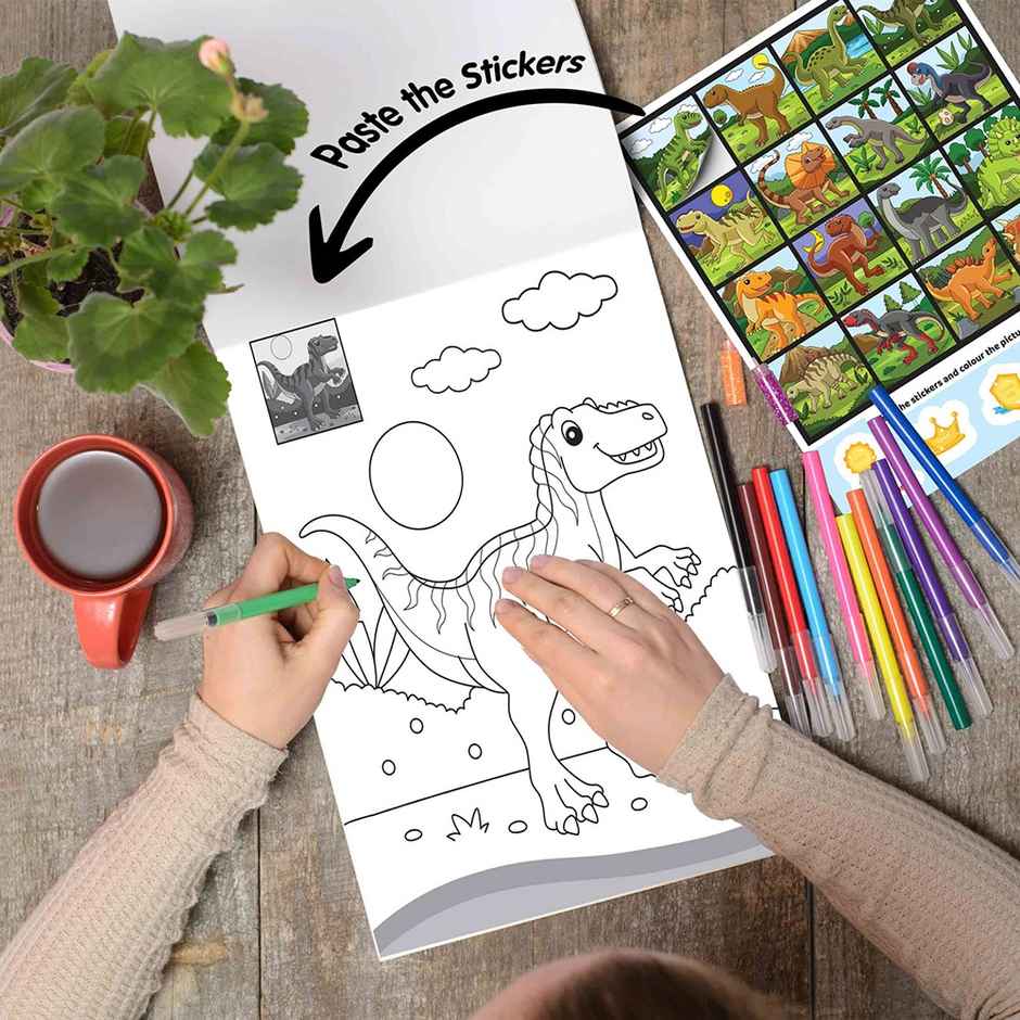 Copy to Colour Dinosaurs With Stickers Book for Kids | Age 3-12- Colouring Book With Stickers