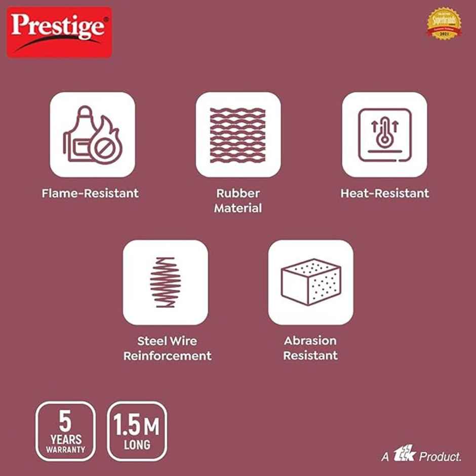 Prestige LP Gas Hose (PGL-06),Steel Wire Reinforced,Flame Resistant,1.5m,Upto 5 Years Long Lasting