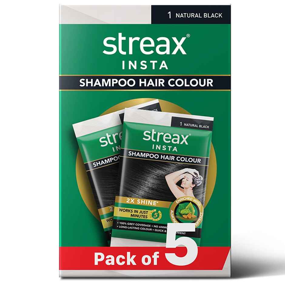 Streax Insta Shampoo Hair Colour for Women and Men- Natural Black | 100% grey coverage in 5 mins