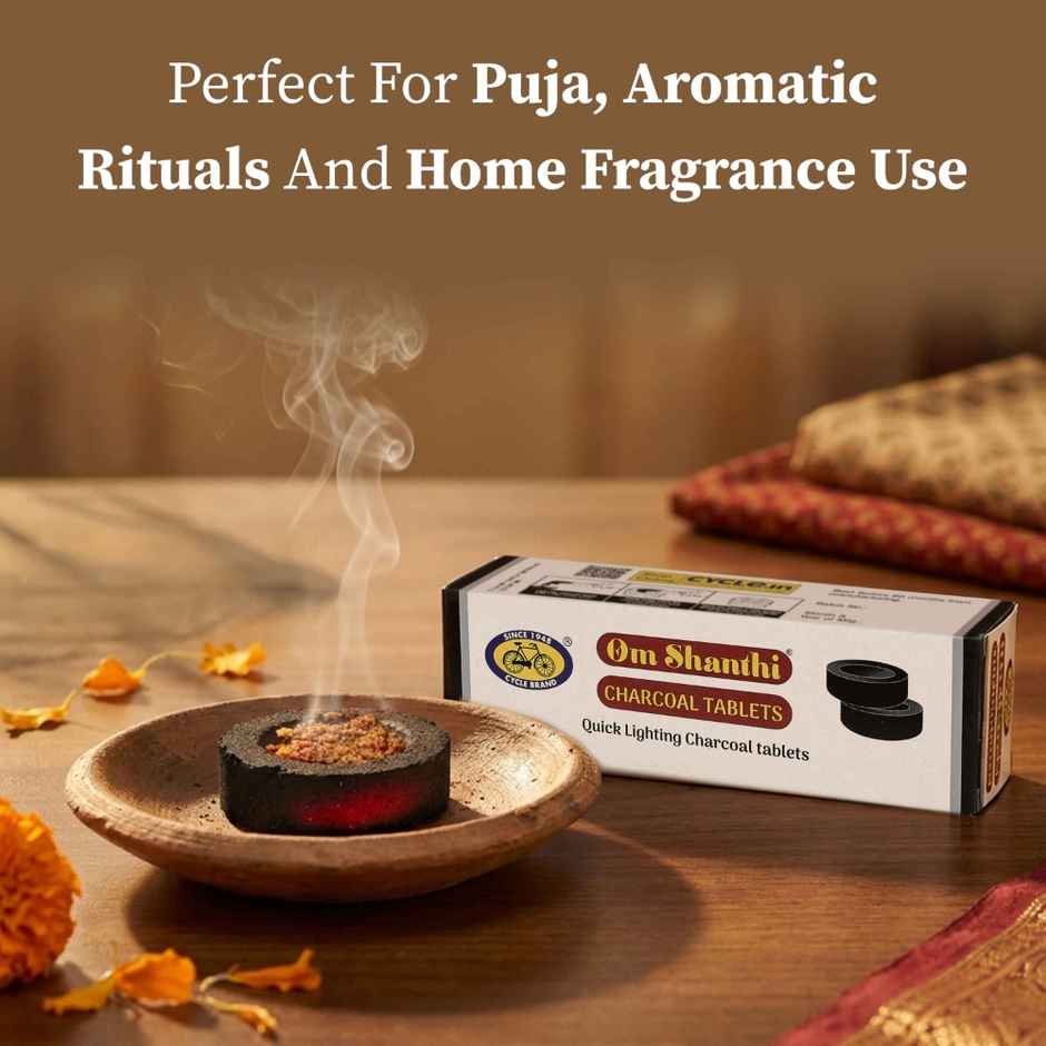 Pure Om Shanthi Charcoal Tablets | Quick Lighting Charcoal Discs | Cycle