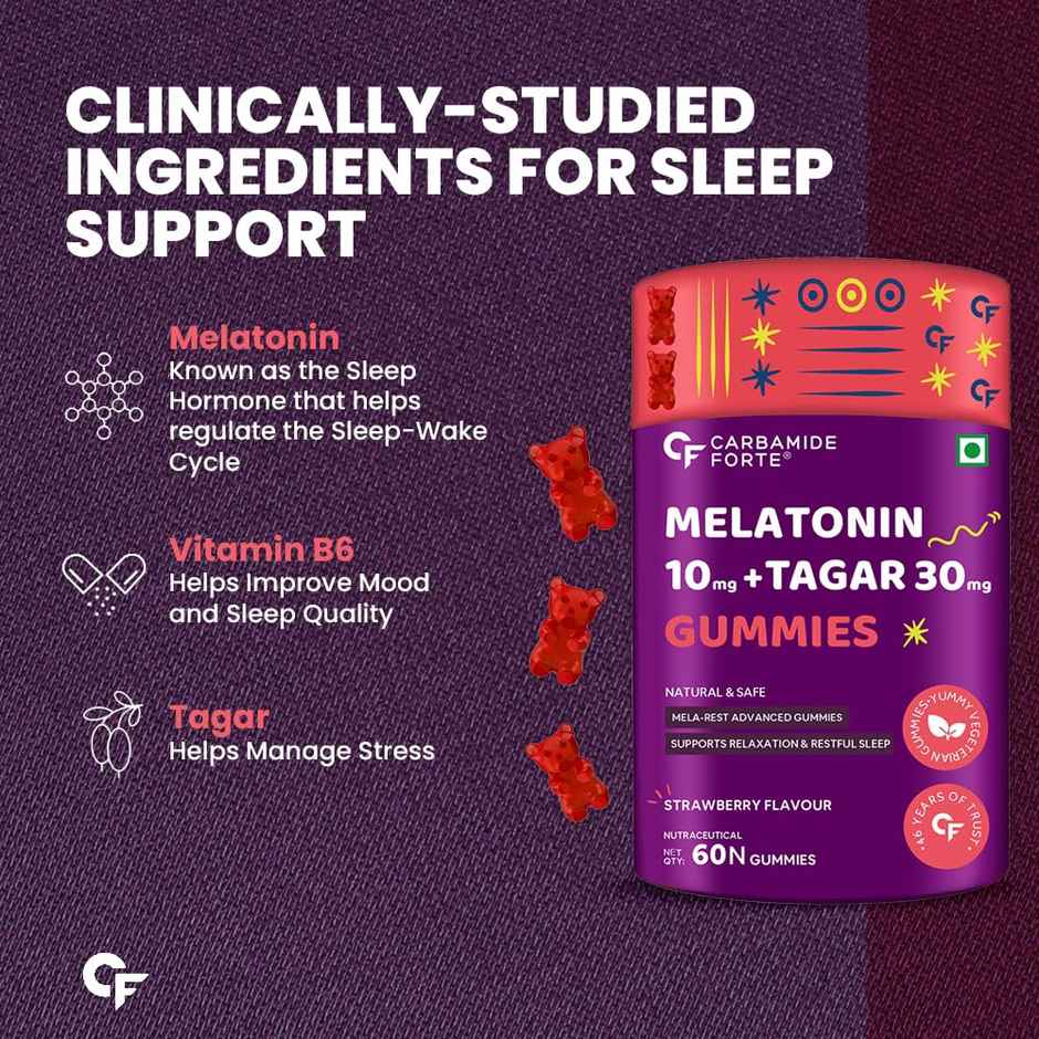 Carbamide Forte Melatonin 10 mg sleep Gummies - with TAGARA 60 Veg Gummies