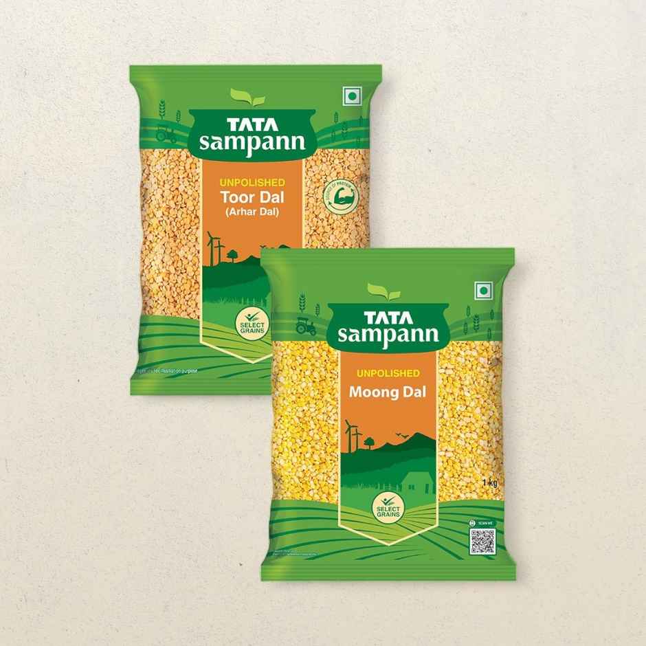 Tata Sampann Unpolished Moong Dal(500gms) & Tata Sampann Unpolished Toor Dal/Arhar Dal(1kg) Combo