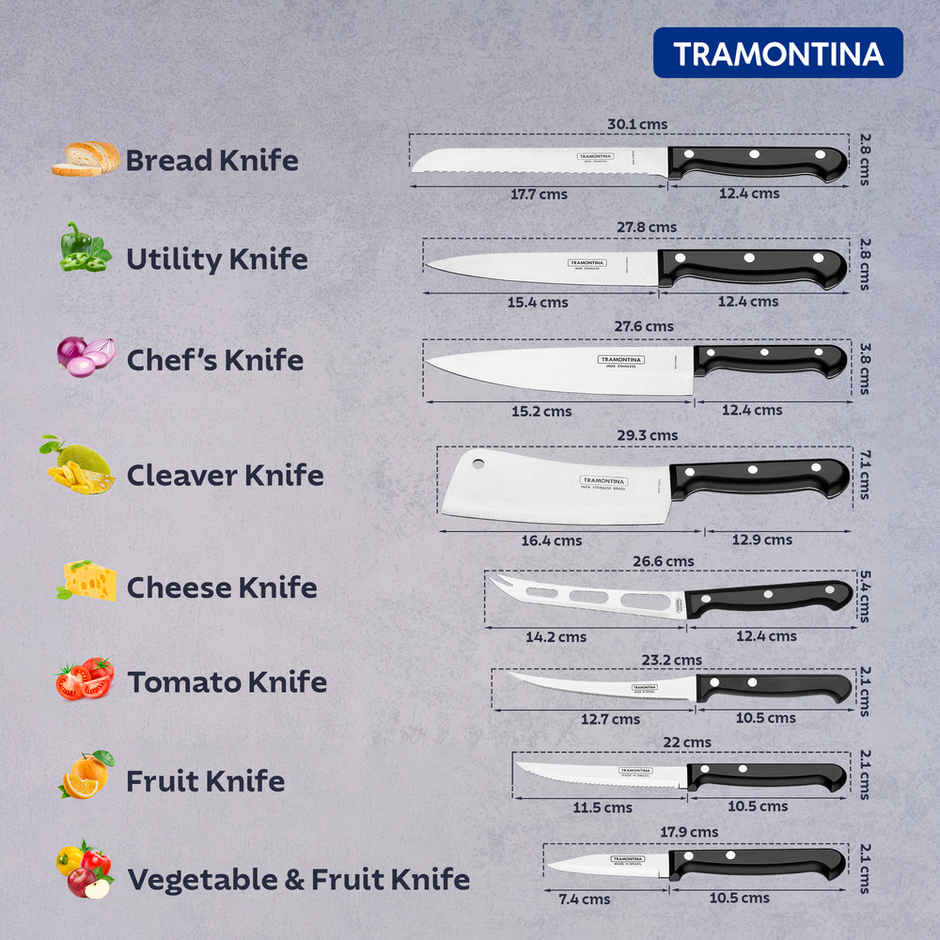 Tramontina Ultracorte Stainless Steel Chef Knife/,15cm/5.9 inch | Black | Straight/Plain Edge | Antimicrobial |Polypropylene Handle |Dishwasher Safe | 5 Year Warranty | Made in Brazil