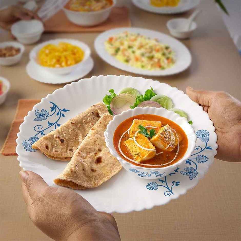 Larah by Borosil Azure Dinner Set | Opalware Crockery for Dining & Gifting | White - 21 pcs