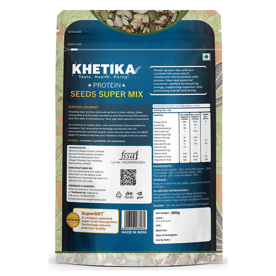 Khetika Super Seed Mix Rich in Protein 44 g, Pumpkin, Sesame, Watermelon, Sunflower, Chia Seeds