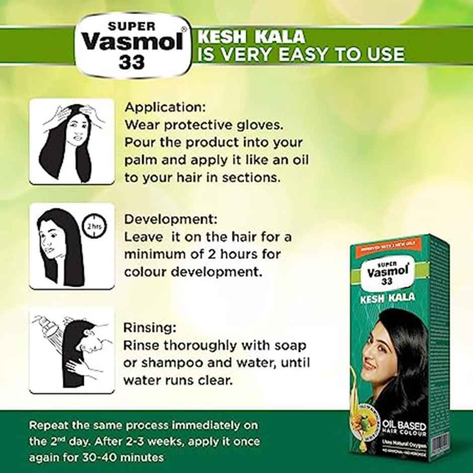 Super Vasmol 33 Kesh Kala , Pack Of 4 I Oil Based Hair Colour I No Ammonia I No Peroxide