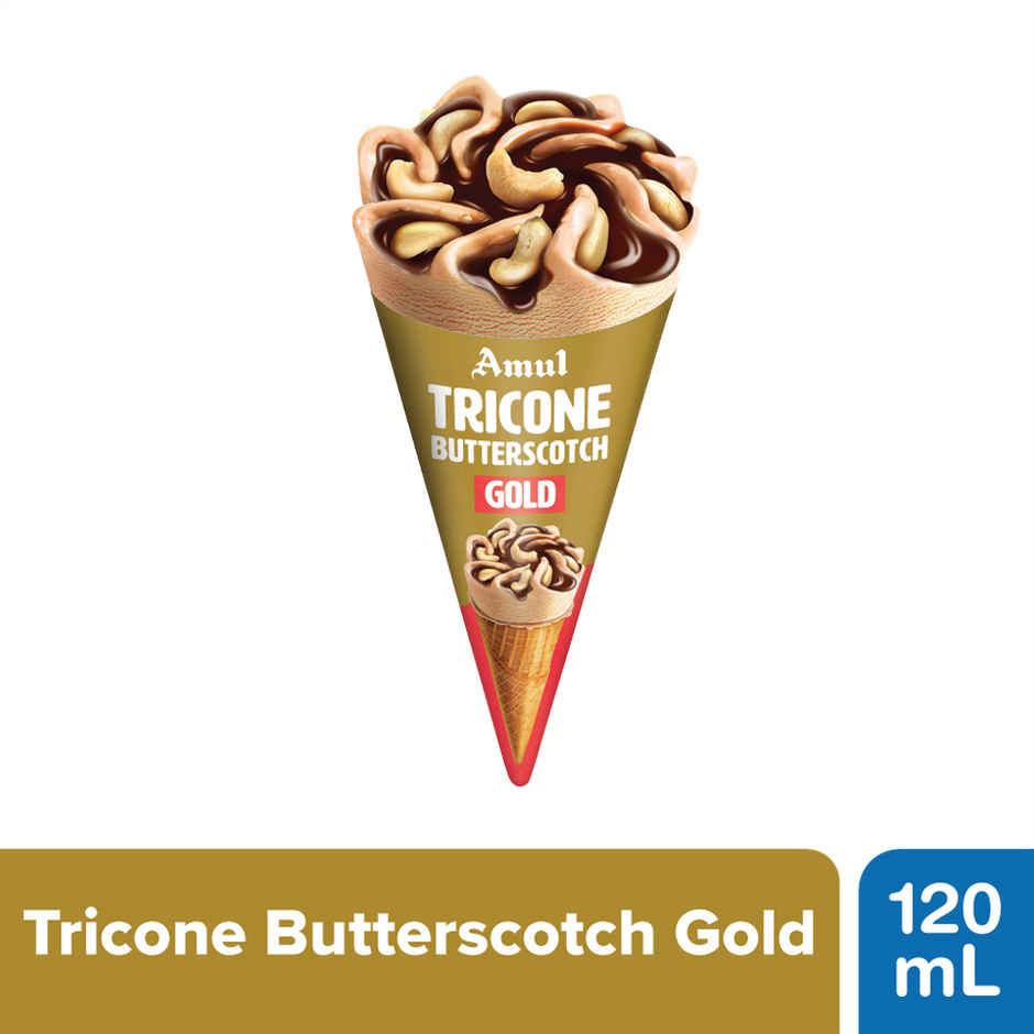 Amul Gold Tricone Butterscotch Ice Cream Cone (120ml) & Amul Gold Tricone Chocolate Ice Cream Cone (120ml) Combo