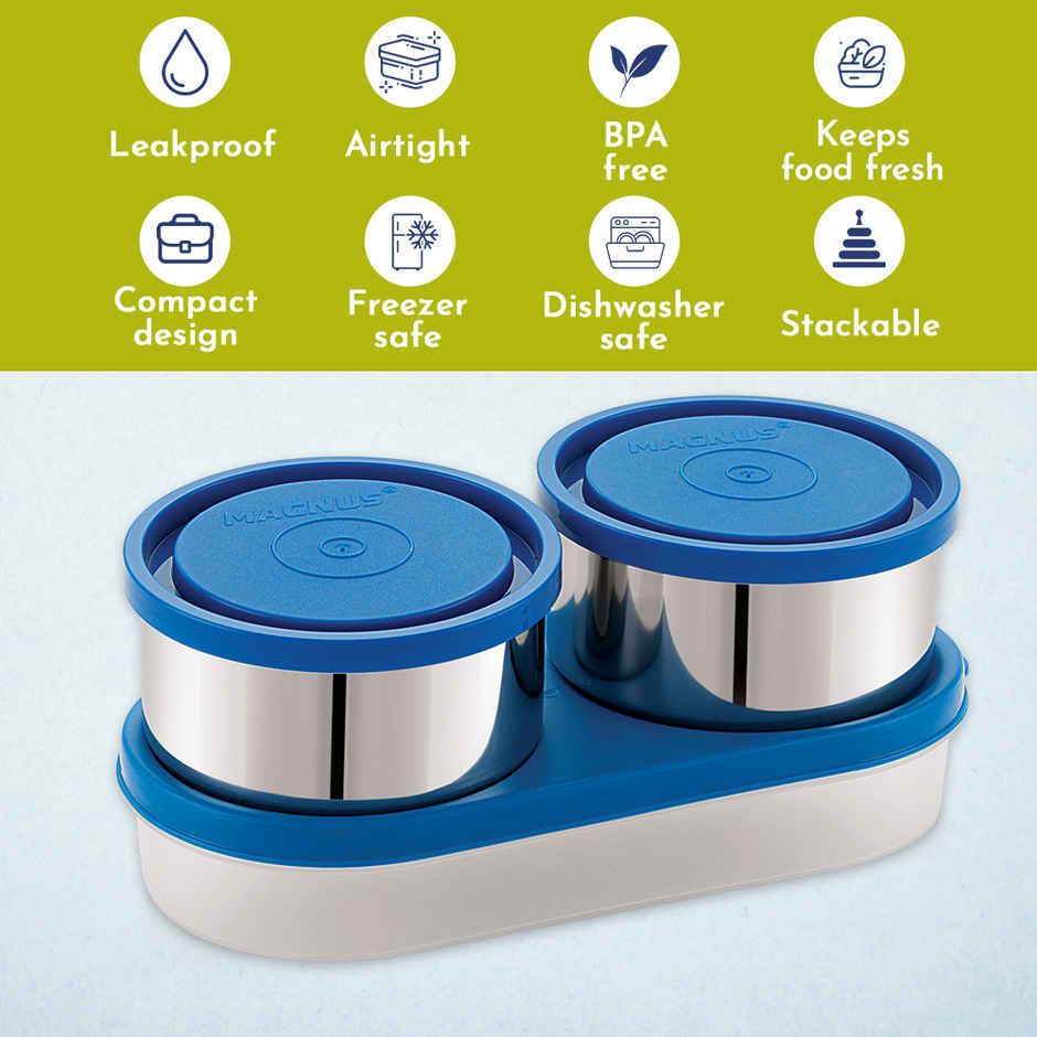 Magnus Fancy 3 Steel Lunch Box Set With Stainless Steel Washable Cover, And Stylish Carry Bag