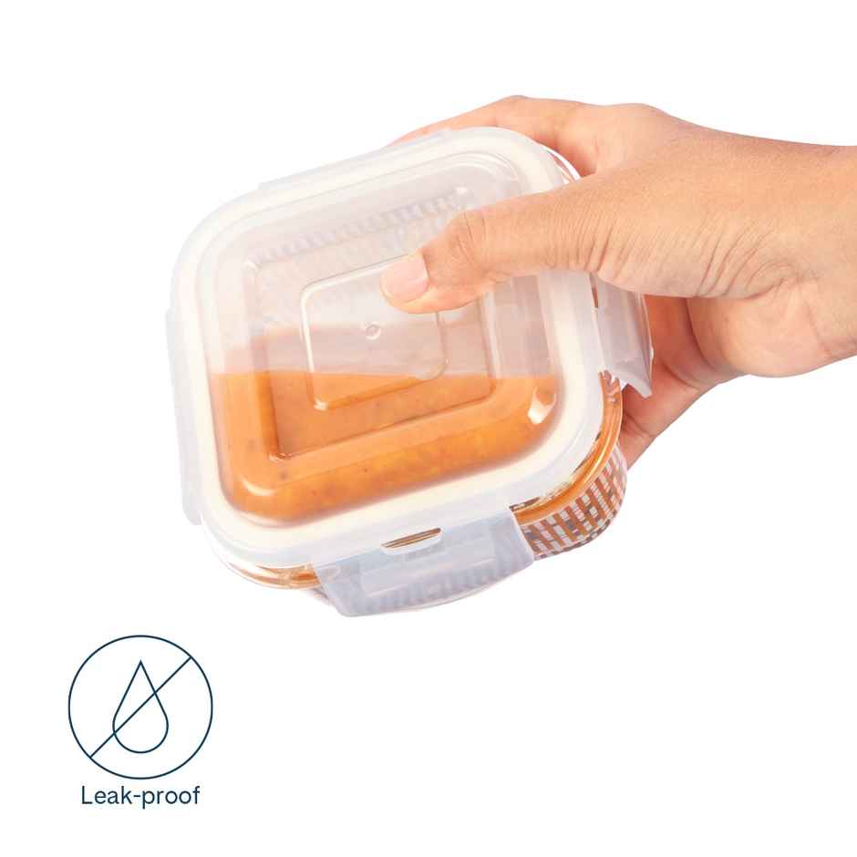 Larah Glassware Vogue Borosilicate Glass Lunchbox 2pc Square Container | 320ml | Microwave Safe