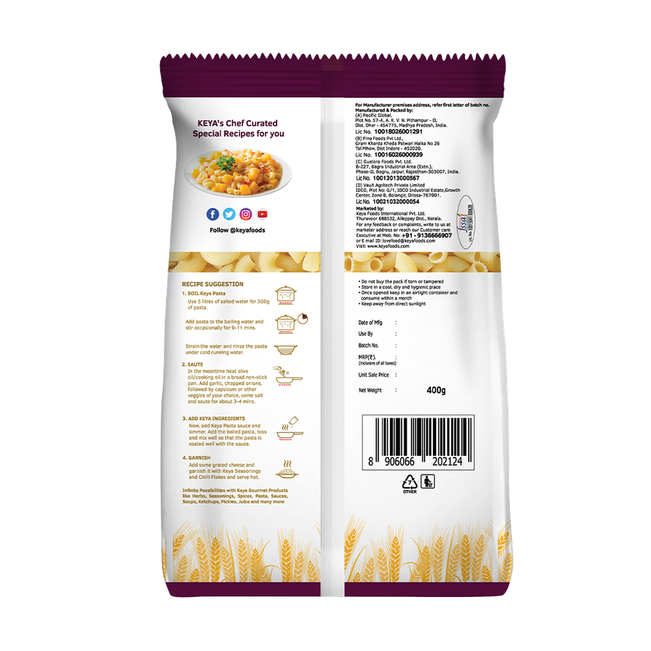 Keya Elbow Pasta | Durum Wheat | No Maida