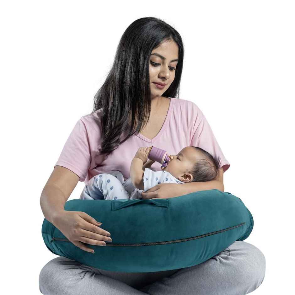 Nursing Pillow For Feeding & Baby Care | Super Soft & Machine Washable Velvet Cover | Peacock Green