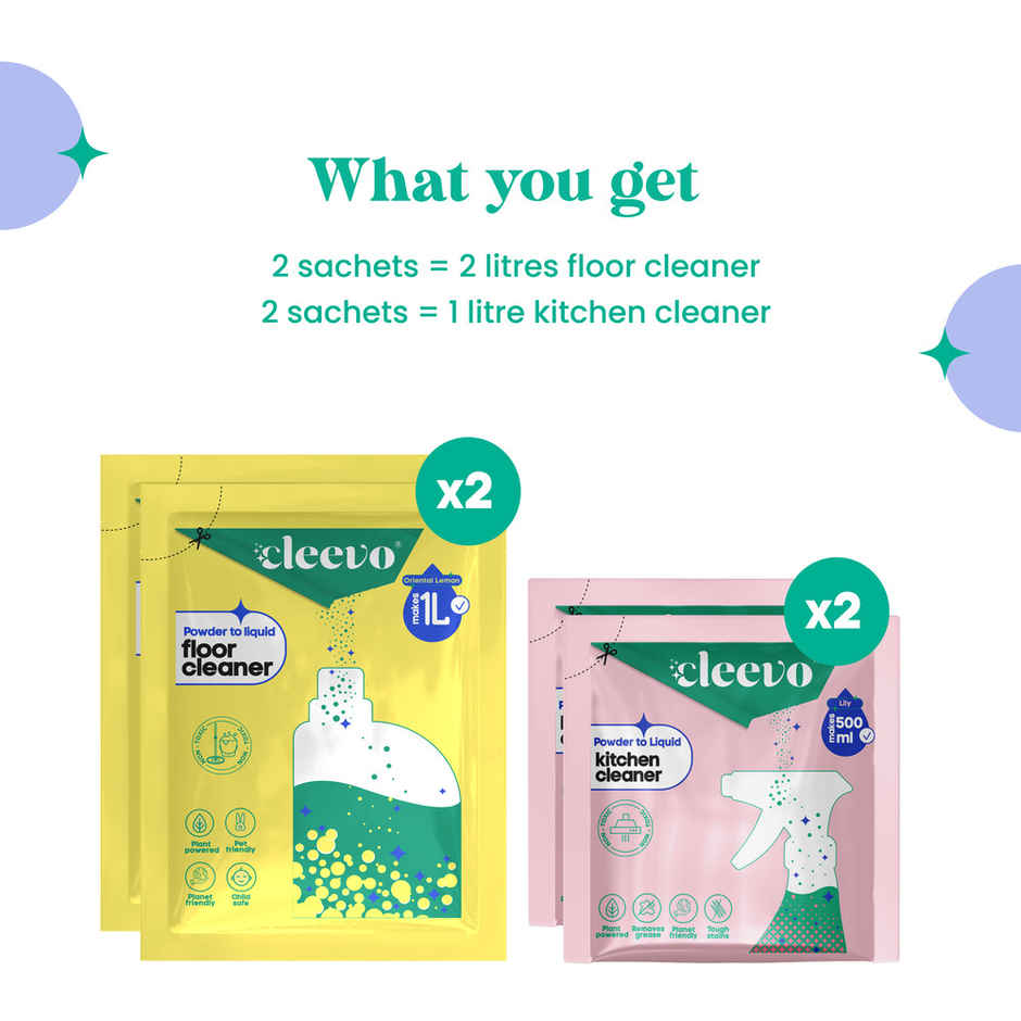 Cleevo Powder to Liquid Floor Cleaner & Kitchen Cleaning Spray