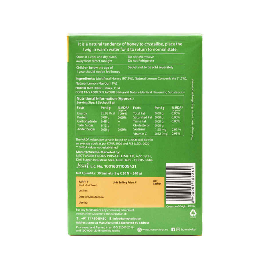 Honey Twigs Lemon Infused Honey | 30 Twigs Pack