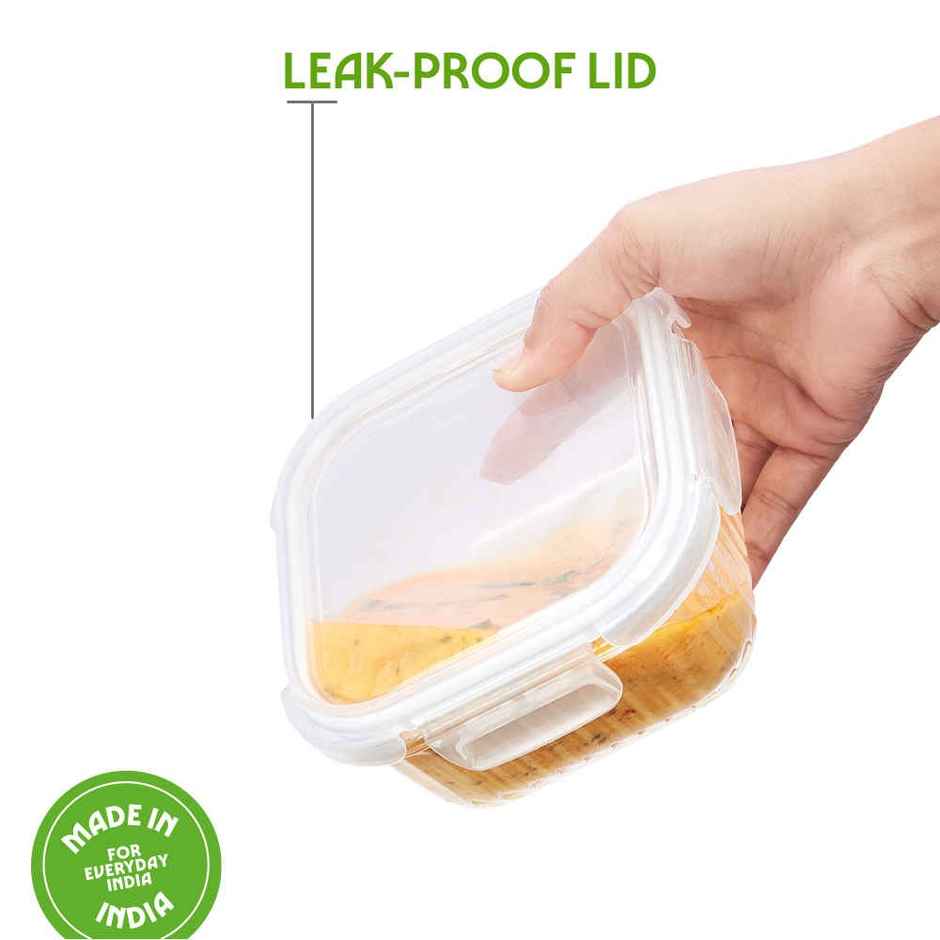Borosil Fluted Klip N Store Square Food Storage Container Borosilicate Glass Microwave Safe