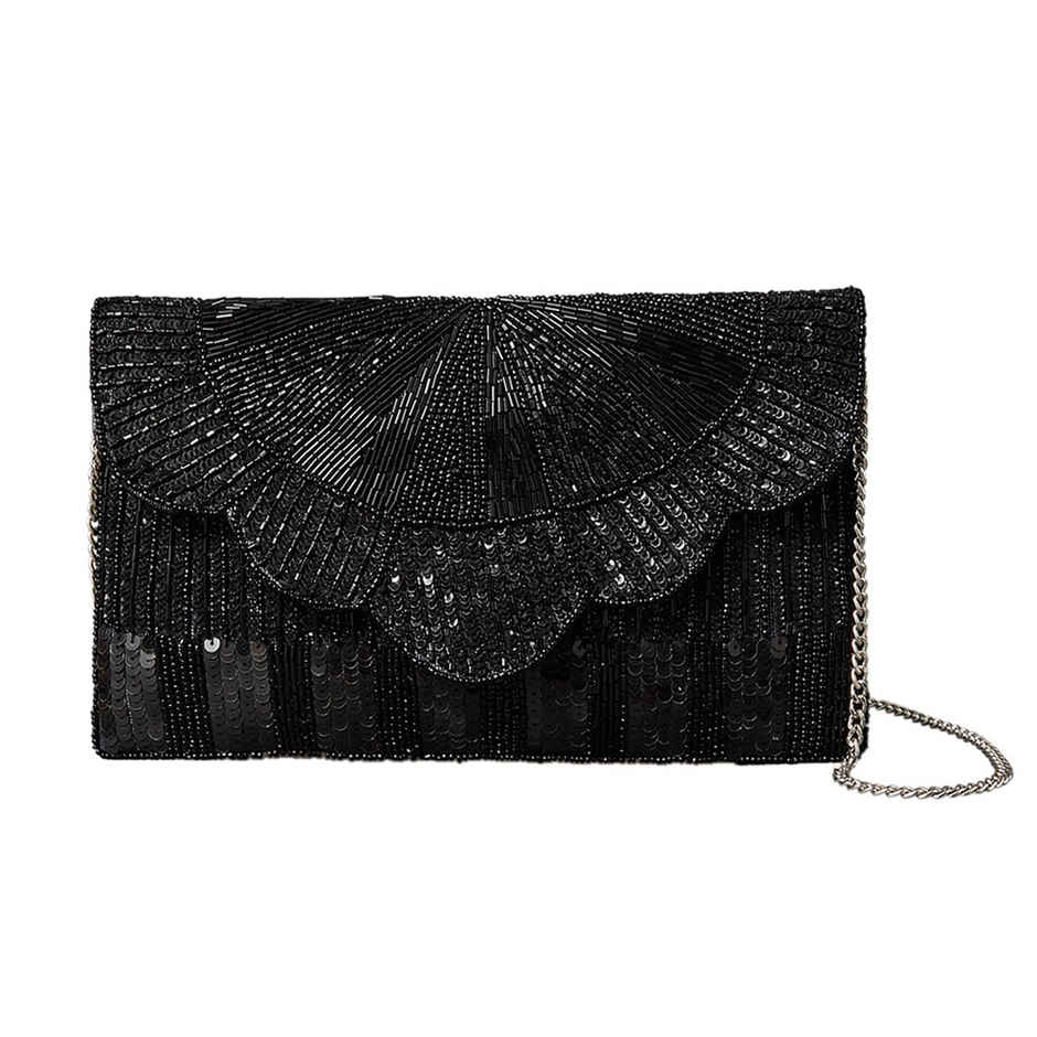 Accessorize London Women's Beaded Scallop Clutch - Black