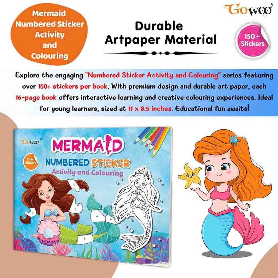 Mermaid Numbered Sticker Activity & Colouring Book for Age 3+ Kids -children Sticker Activity Book