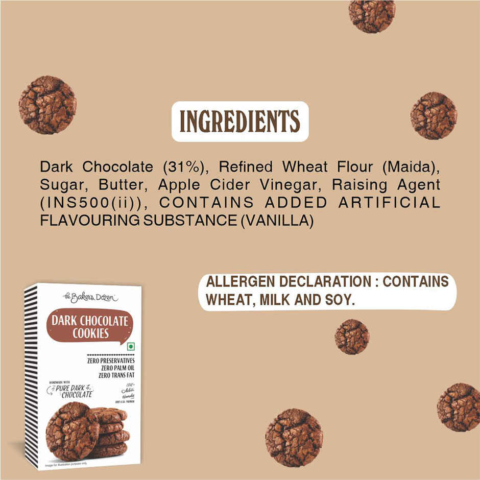 The Baker's Dozen Dark Chocolate Cookies | Premium Biscuit Handmade Cookies | Choco Chip Cookies