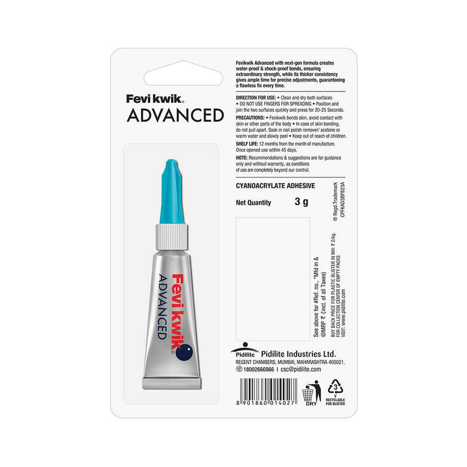 Fevikwik Advanced 3g | Instant glue | Water-proof glue| Shock proof | Long lasting bonds