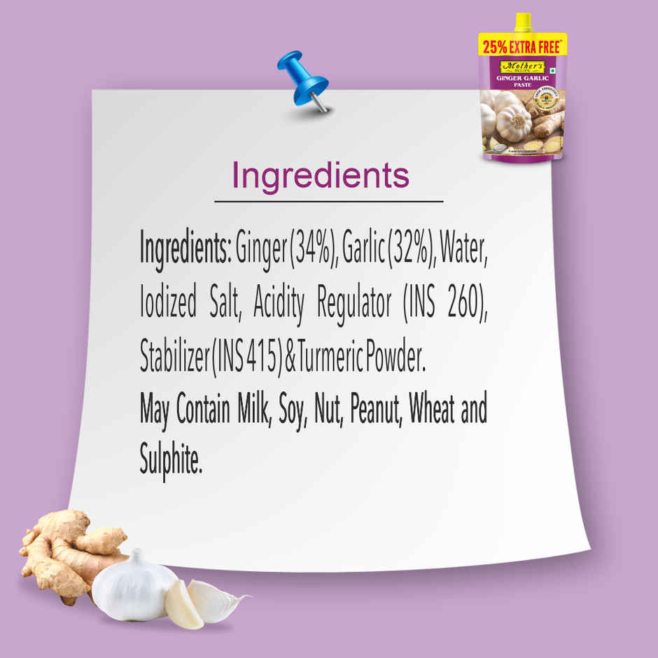 Mother's Recipe Ginger Garlic Paste 200gm + 50gm | No Added Artificial Preservatives