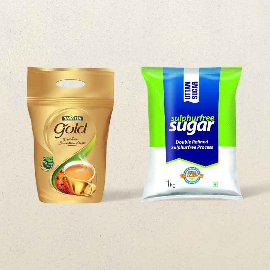 Tea & Sugar Super Saver Pack - Tata Tea Gold 1kg + Uttam Sulphurless Sugar 1kg