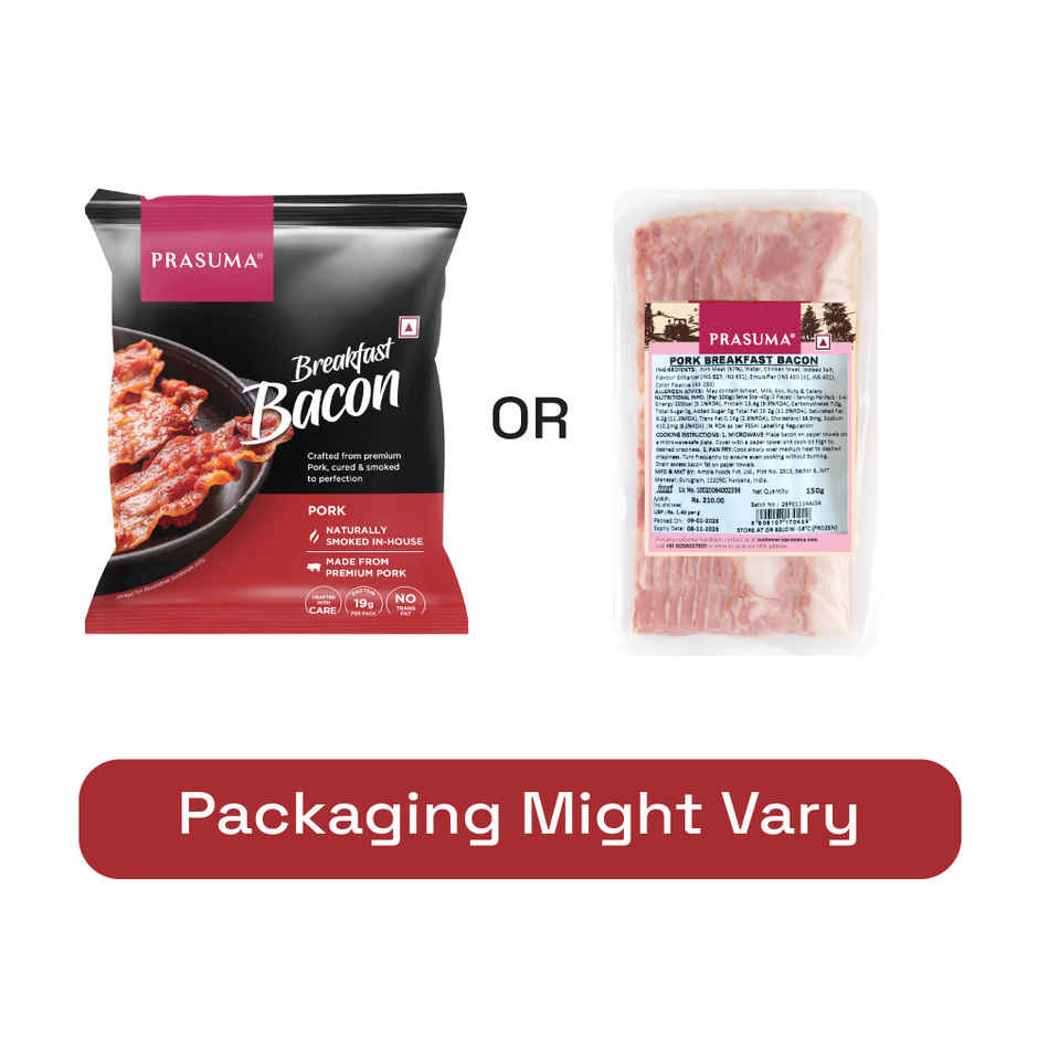 Prasuma Pork Breakfast Bacon 150g | India's No.1 Bacon | Imported Pork | Cured & Smoked