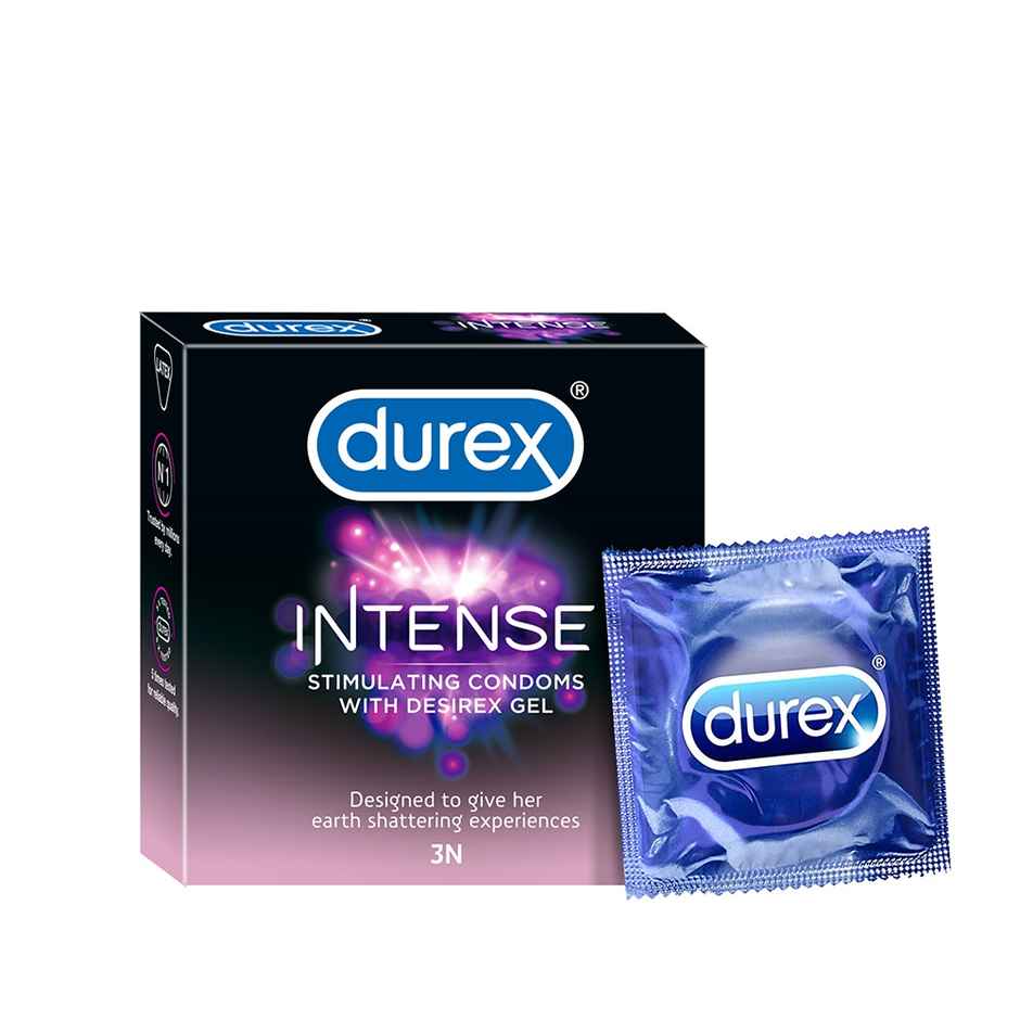 Durex Intense Condoms for her - Three Count Dotted and Ribbed condom with Desirex gel(3pc), Durex Air Ultra Thin Condoms(3pc) & Durex Condoms Mutual Climax(3pc) Combo